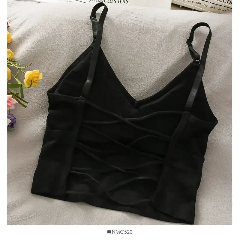 Womens Built In Bra Tank Top Camisole Yoga Crop Top