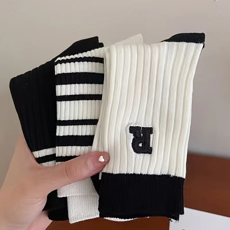 Striped Socks Five Pair Set Casual Unisex Everyday Comfort