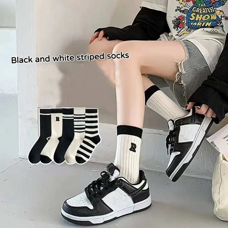 Striped Socks Five Pair Set Casual Unisex Everyday Comfort