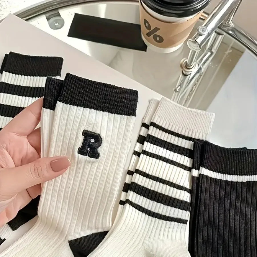 Striped Socks Five Pair Set Casual Unisex Everyday Comfort