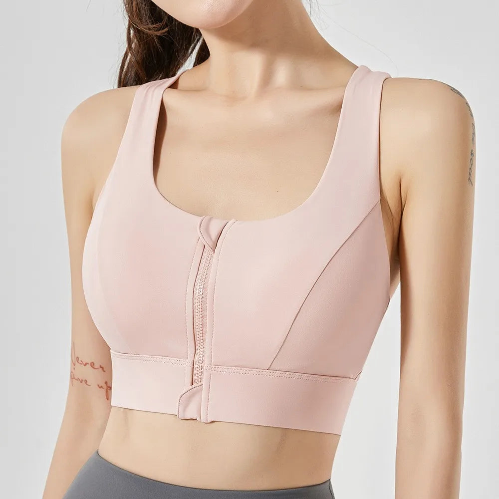 NONECN Front Zipper Sports Bra High Impact Quick Dry Yoga