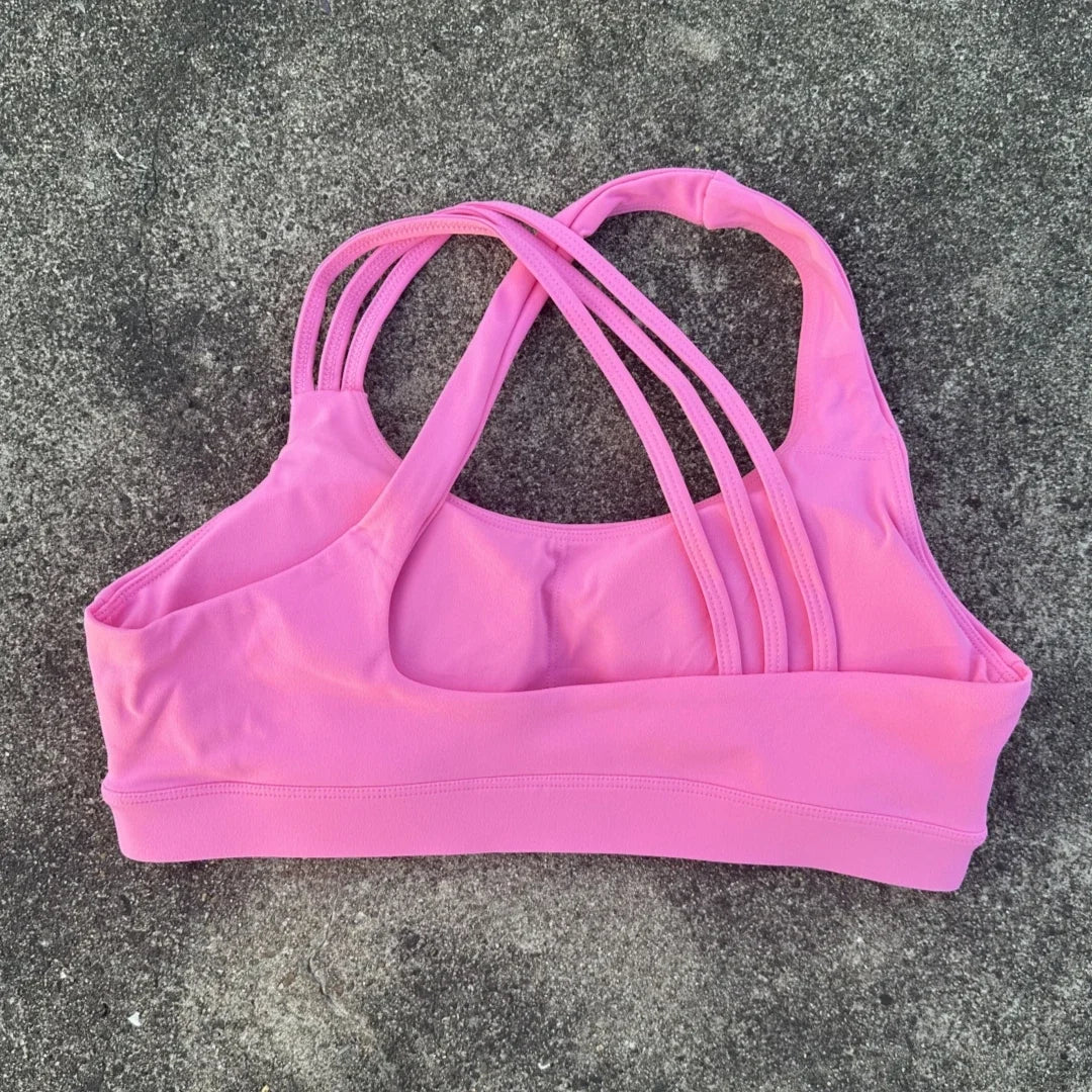 NONECN Cross Back Sports Bra Women Chest Pad Nylon Spandex