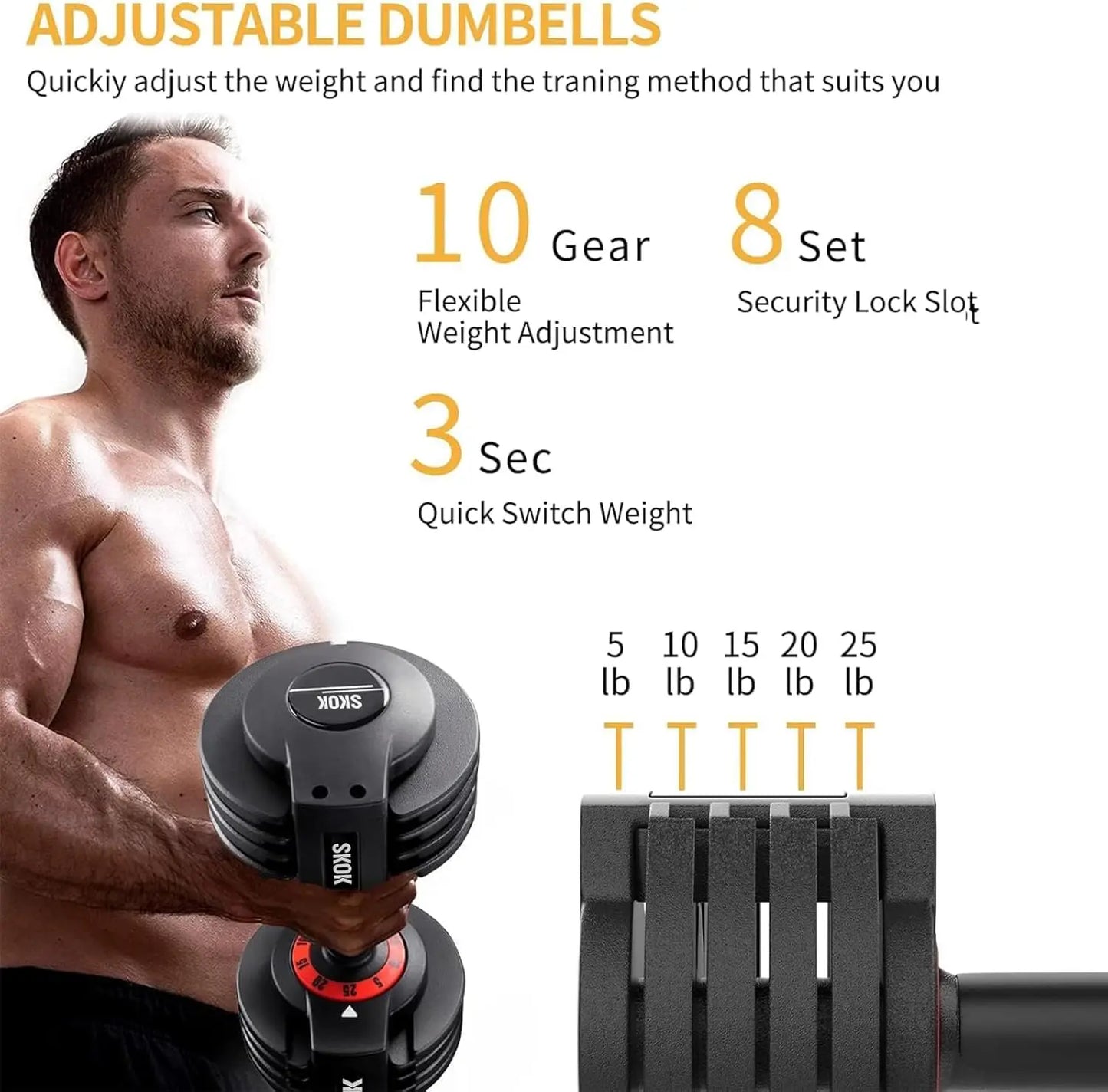 Adjustable Dumbbells Set 25 to 55 Lbs Anti Slip Durable