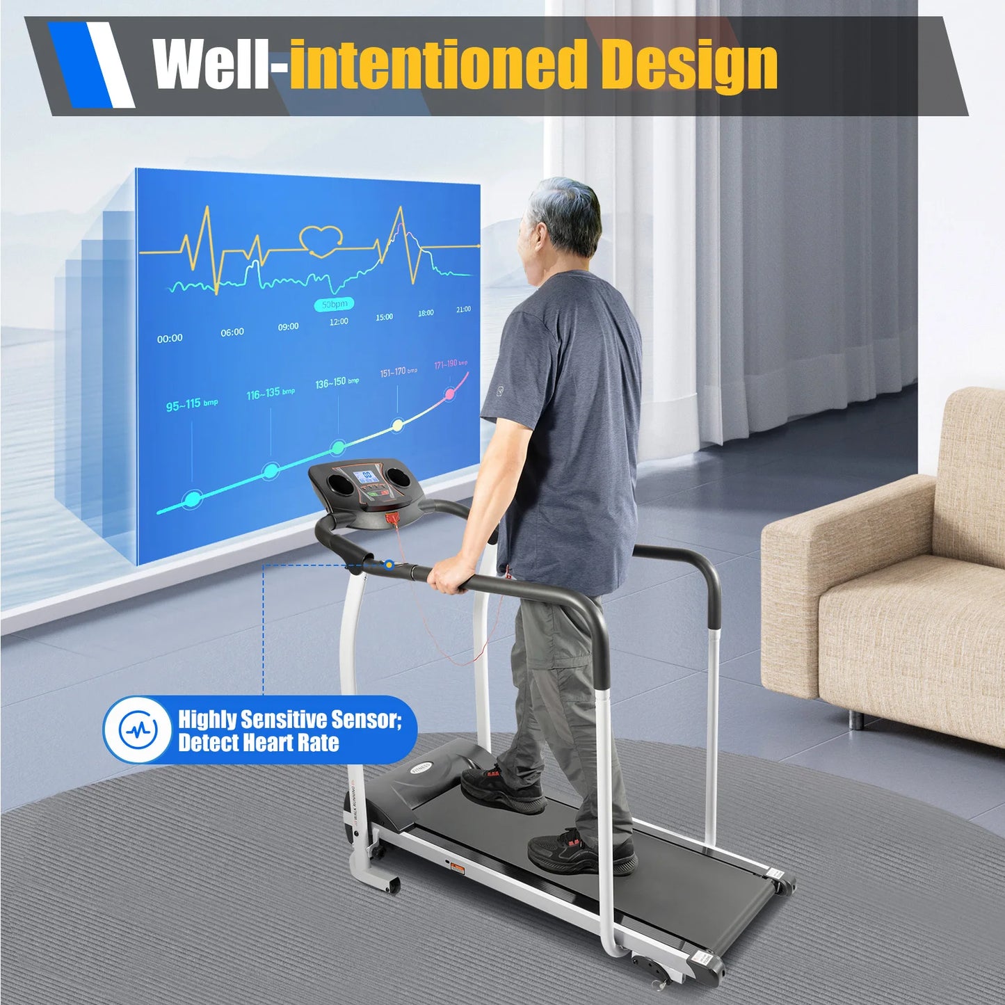 NONEDriving 110V Treadmill For Senior Home Use With LCD Screen