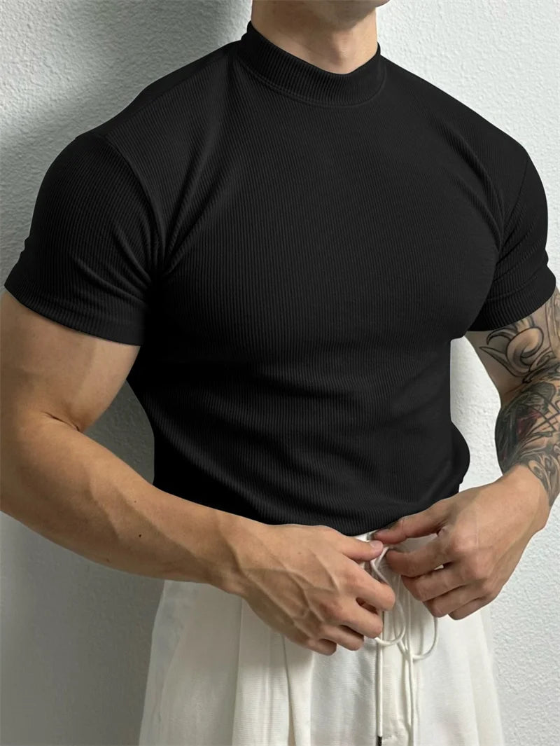 Clifford Lenox Men Polyester Knit T Shirt High Collar