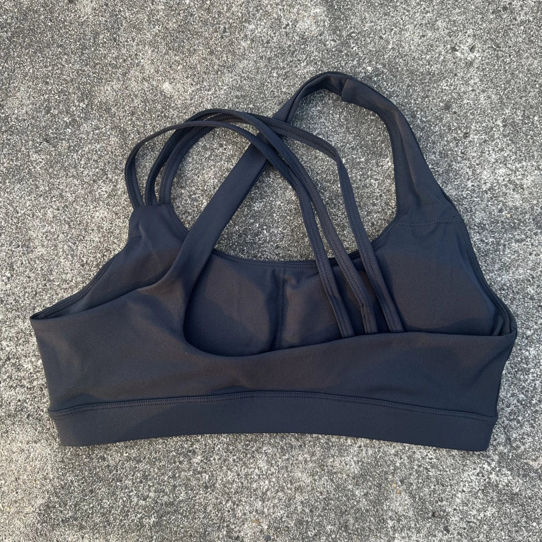 NONECN Cross Back Sports Bra Women Chest Pad Nylon Spandex