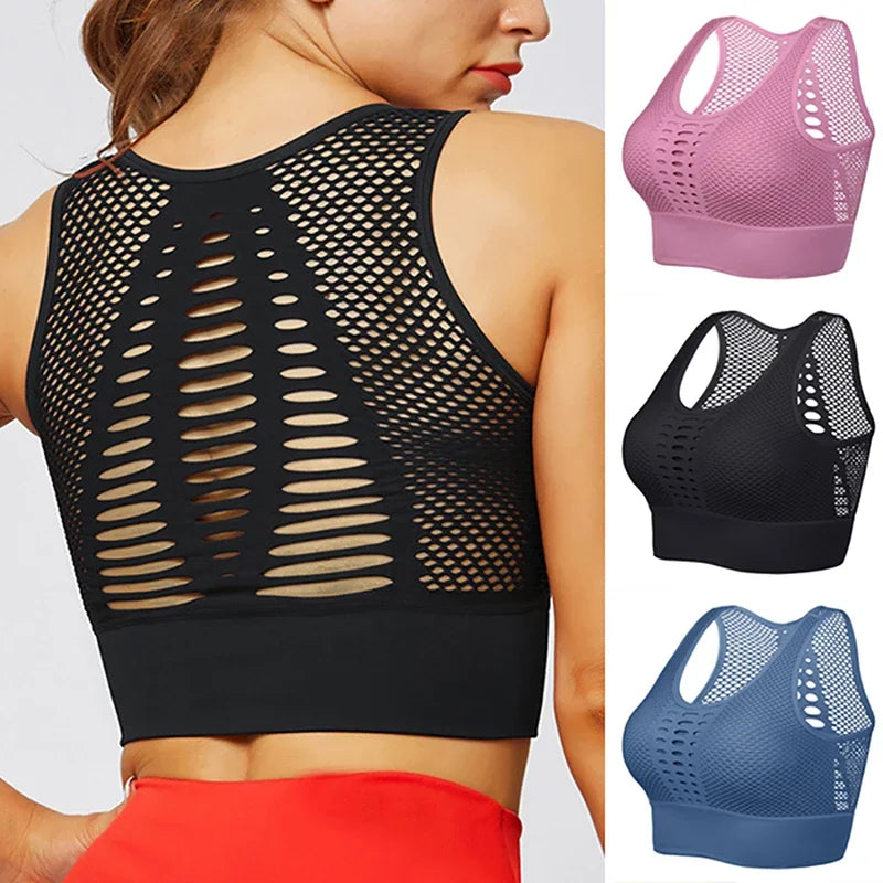 NONECN Breathable Active Bra Mesh Sports Yoga Seamless Gym