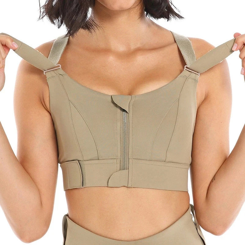 Women's Front Zip Yoga Sports Bra Vest Plus Size Athletic