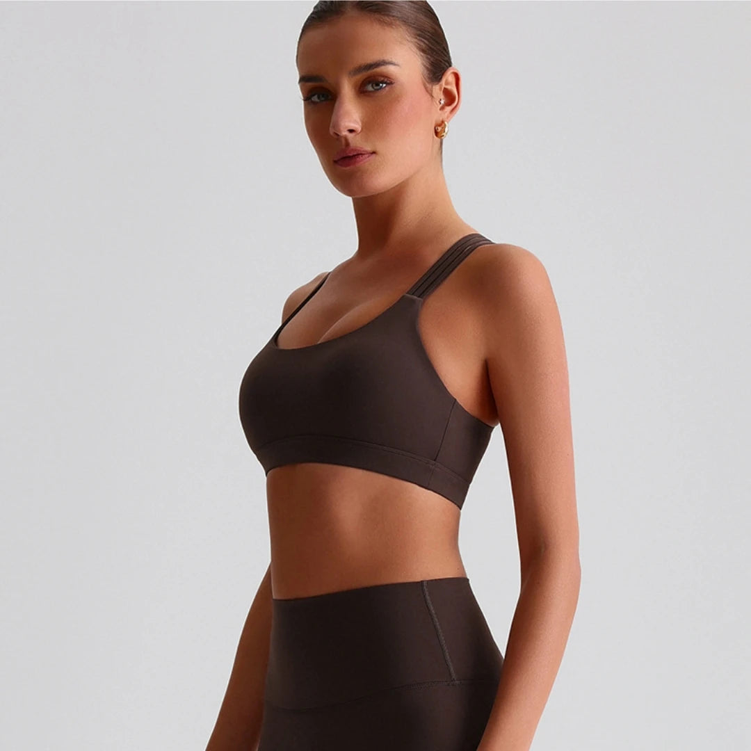 NONECN Cross Back Sports Bra Women Chest Pad Nylon Spandex