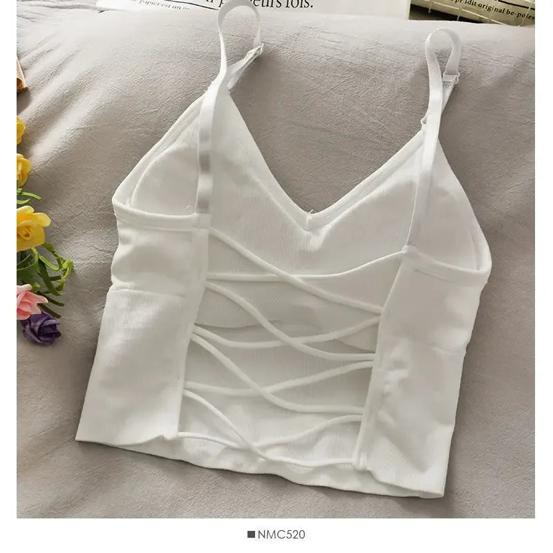 Womens Built In Bra Tank Top Camisole Yoga Crop Top