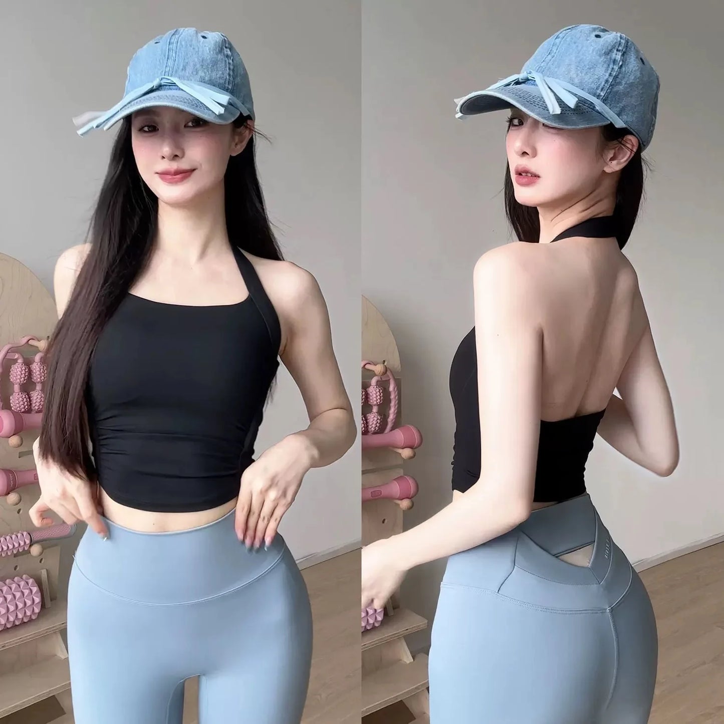 Neck Halter Sports Bra For Women Shockproof Gym Tops Yoga Vest Running