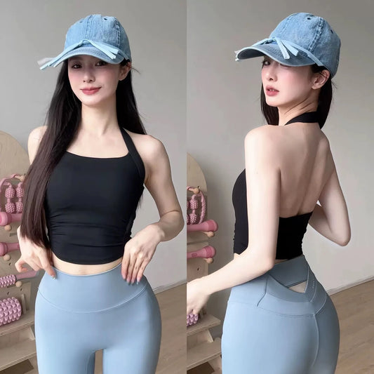 Neck Halter Sports Bra For Women Shockproof Gym Tops Yoga Vest Running