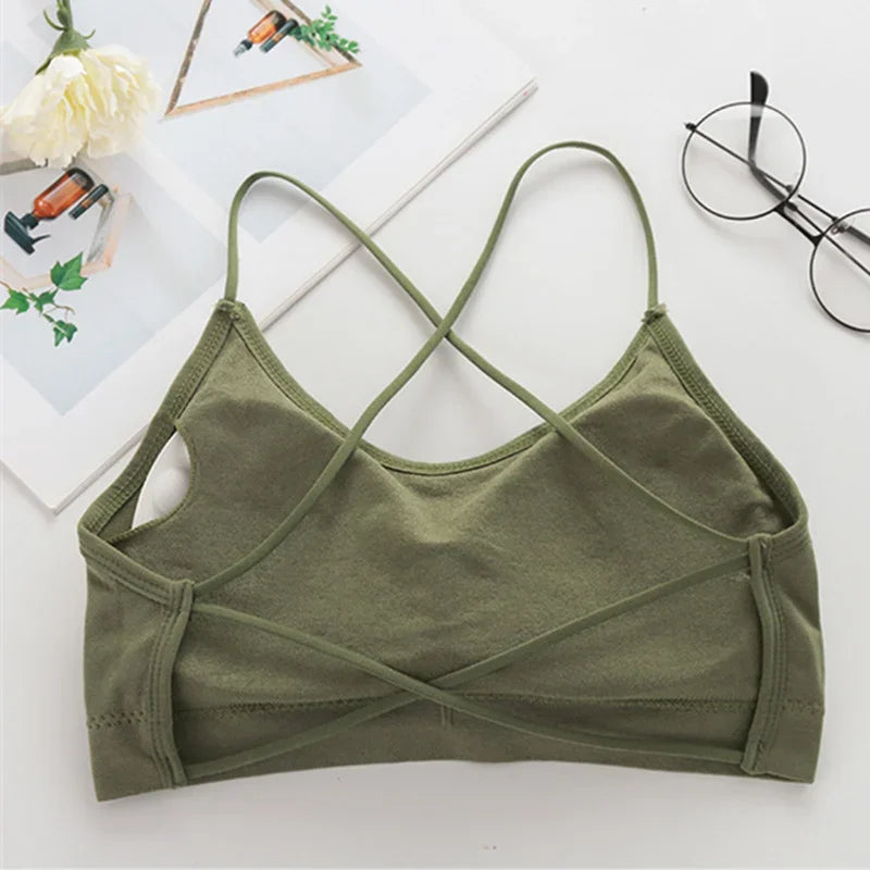 Women Cross Strap Sports Bra Breathable Push Up Yoga Top