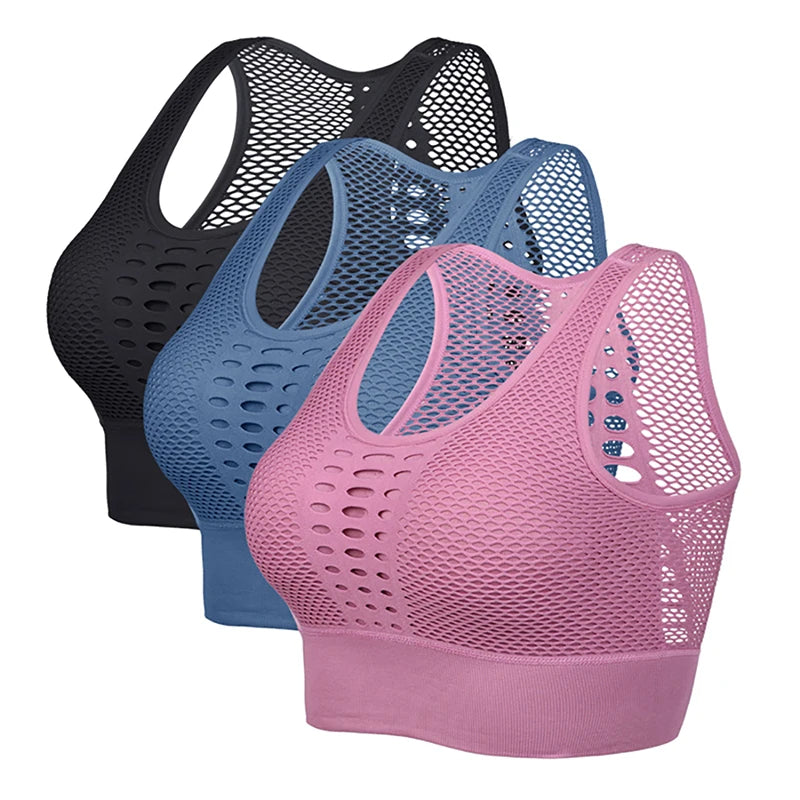 NONECN Breathable Active Bra Mesh Sports Yoga Seamless Gym