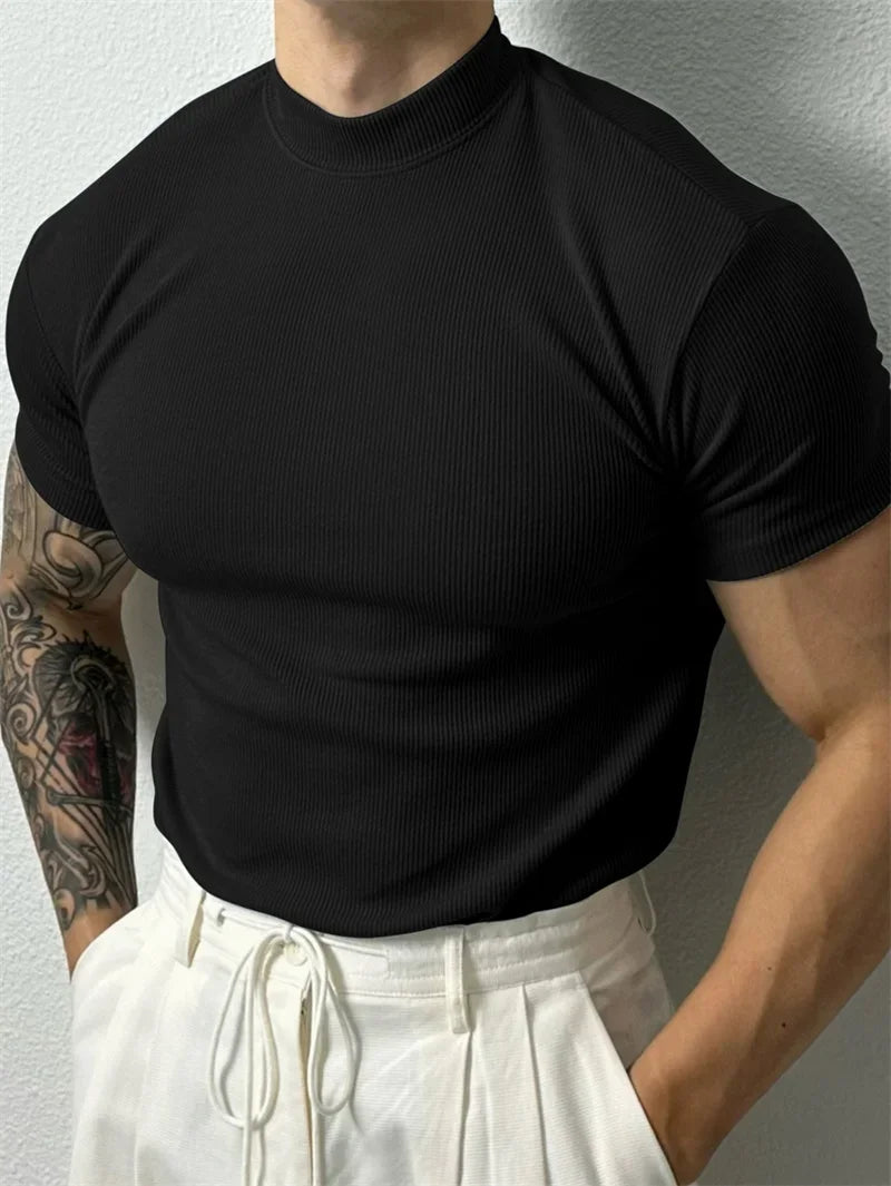 Clifford Lenox Men Polyester Knit T Shirt High Collar