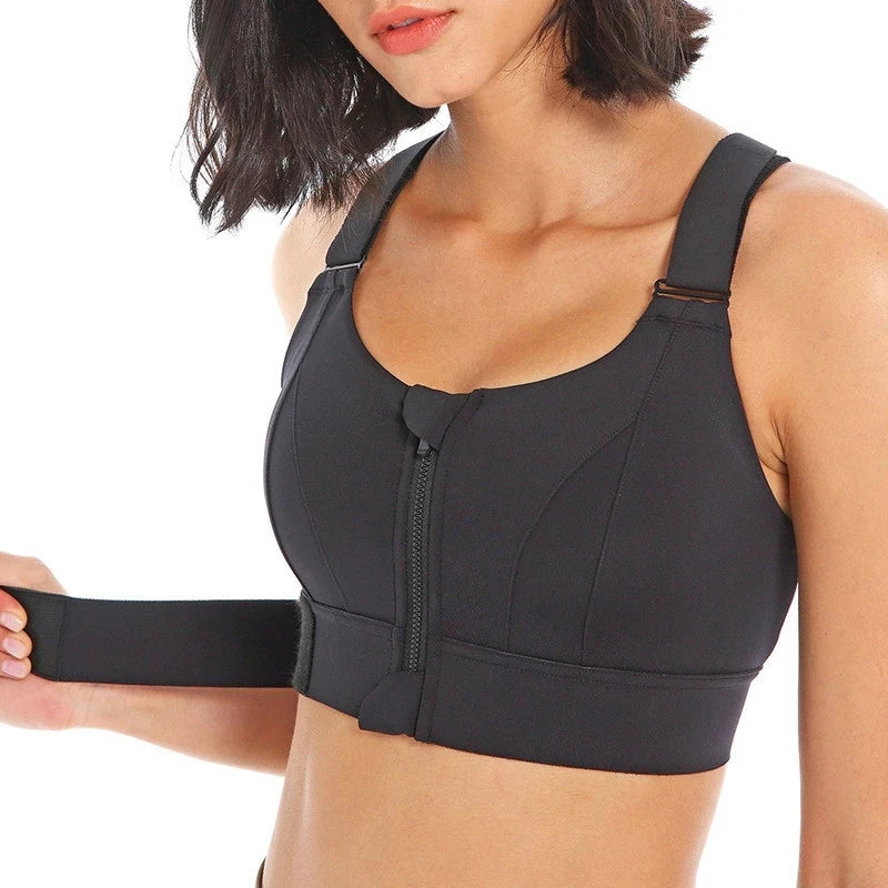 Women Yoga Sports Bra Front Zipper With Adjustable Straps