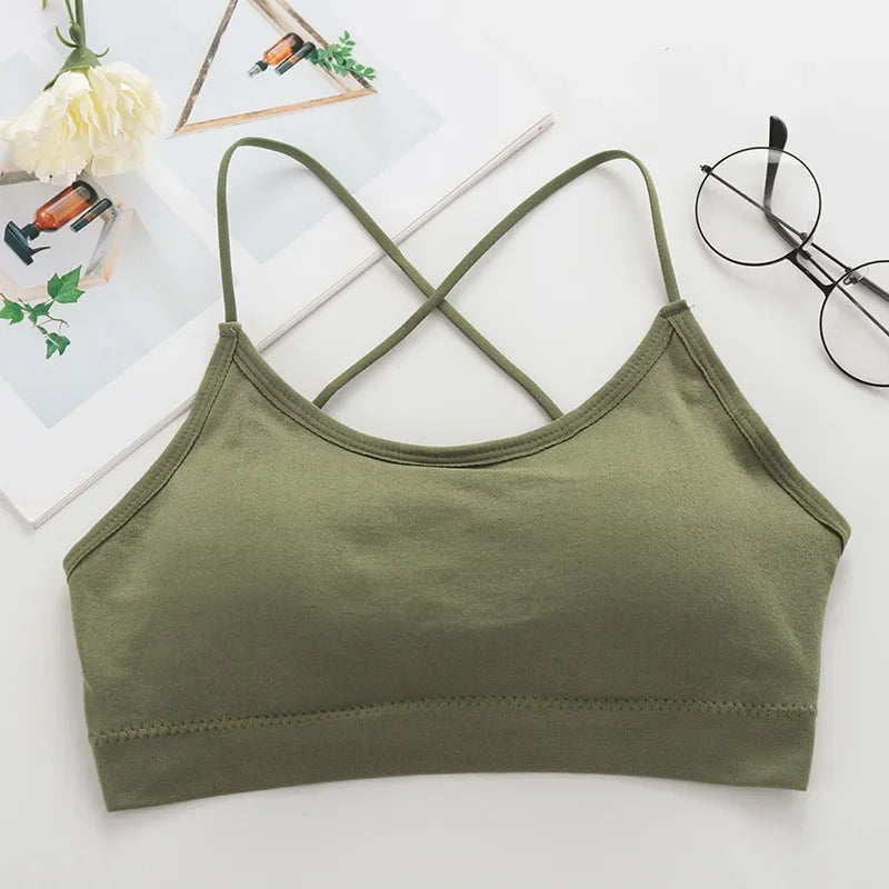 Women Cross Strap Sports Bra Breathable Push Up Yoga Top