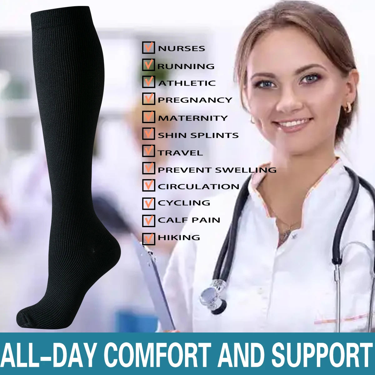 Compression Socks For Men And Women Knee High Running Nursing