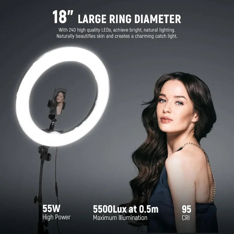 Garden Ring Light Kit 55W 5600K Professional LED Phone Holder