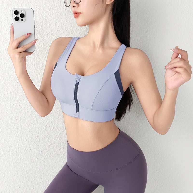 NONECN Yogo Sports Bra Front Zip One Piece Fitness Underwear