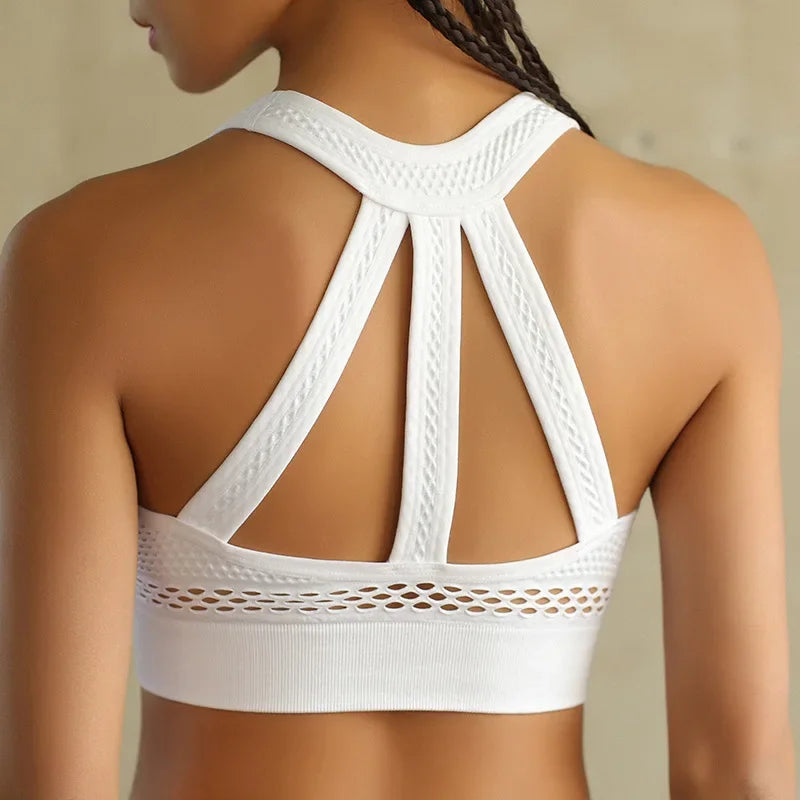 NONECN Yoga Sports Bra Mesh Padded Backless Breathable Crop Top