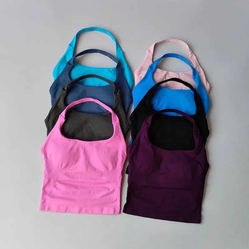 Neck Halter Shockproof Longline Sport Top For Yoga Gym Women
