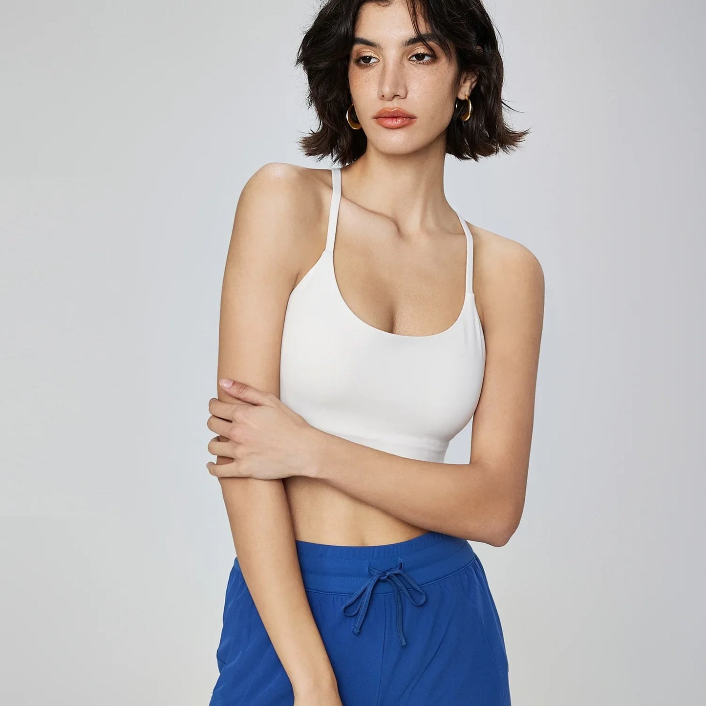 Womens Crossback Sports Bra Thin Straps Breathable Polyester Top
