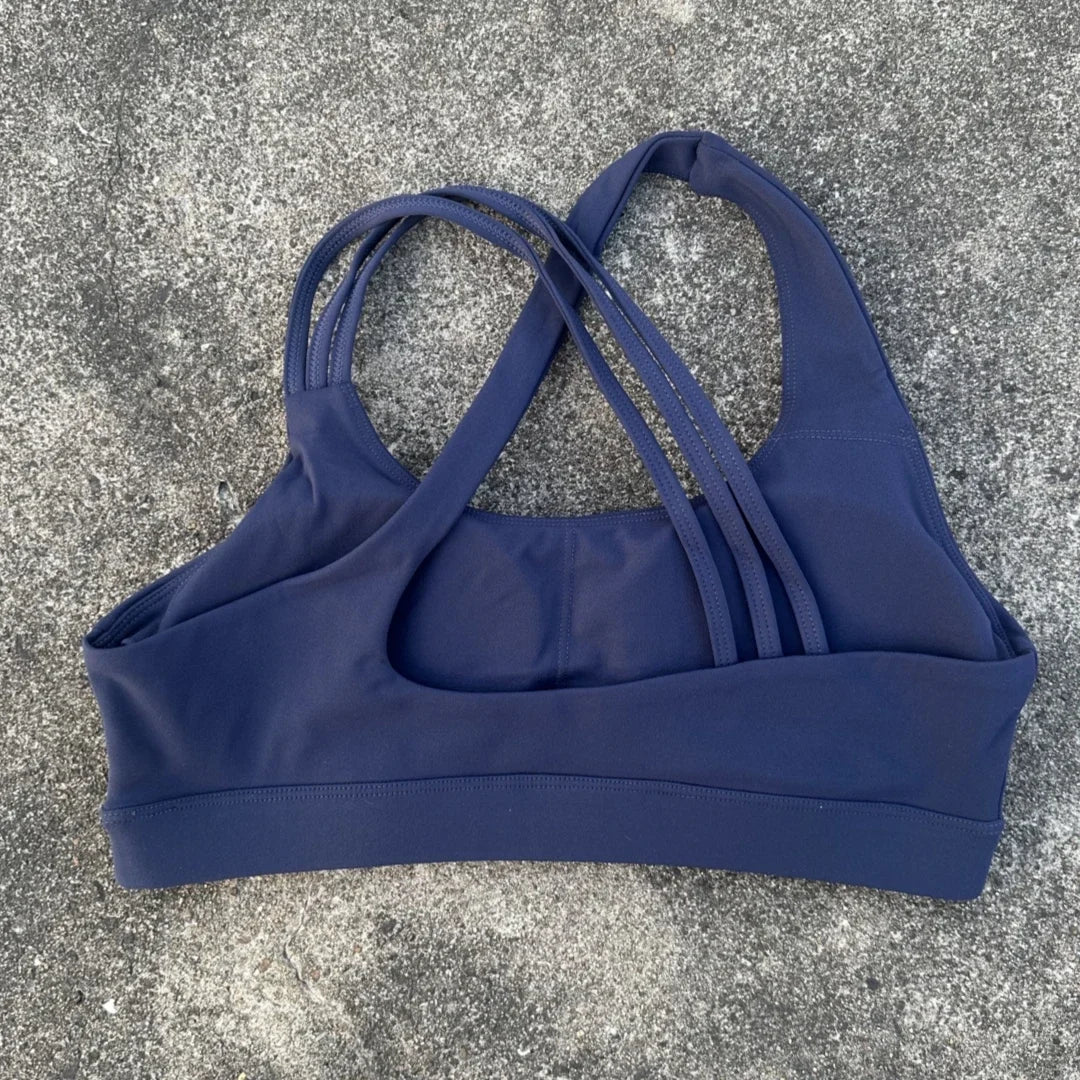 NONECN Cross Back Sports Bra Women Chest Pad Nylon Spandex