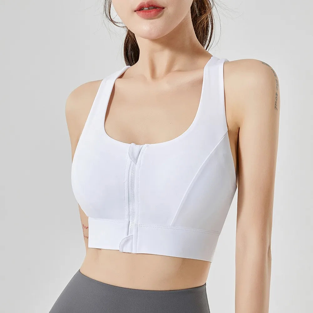 NONECN Front Zipper Sports Bra High Impact Quick Dry Yoga