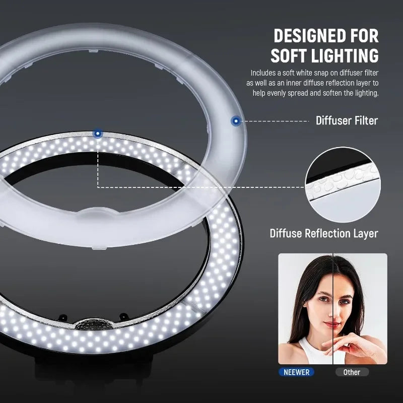 Garden Ring Light Kit 55W 5600K Professional LED Phone Holder