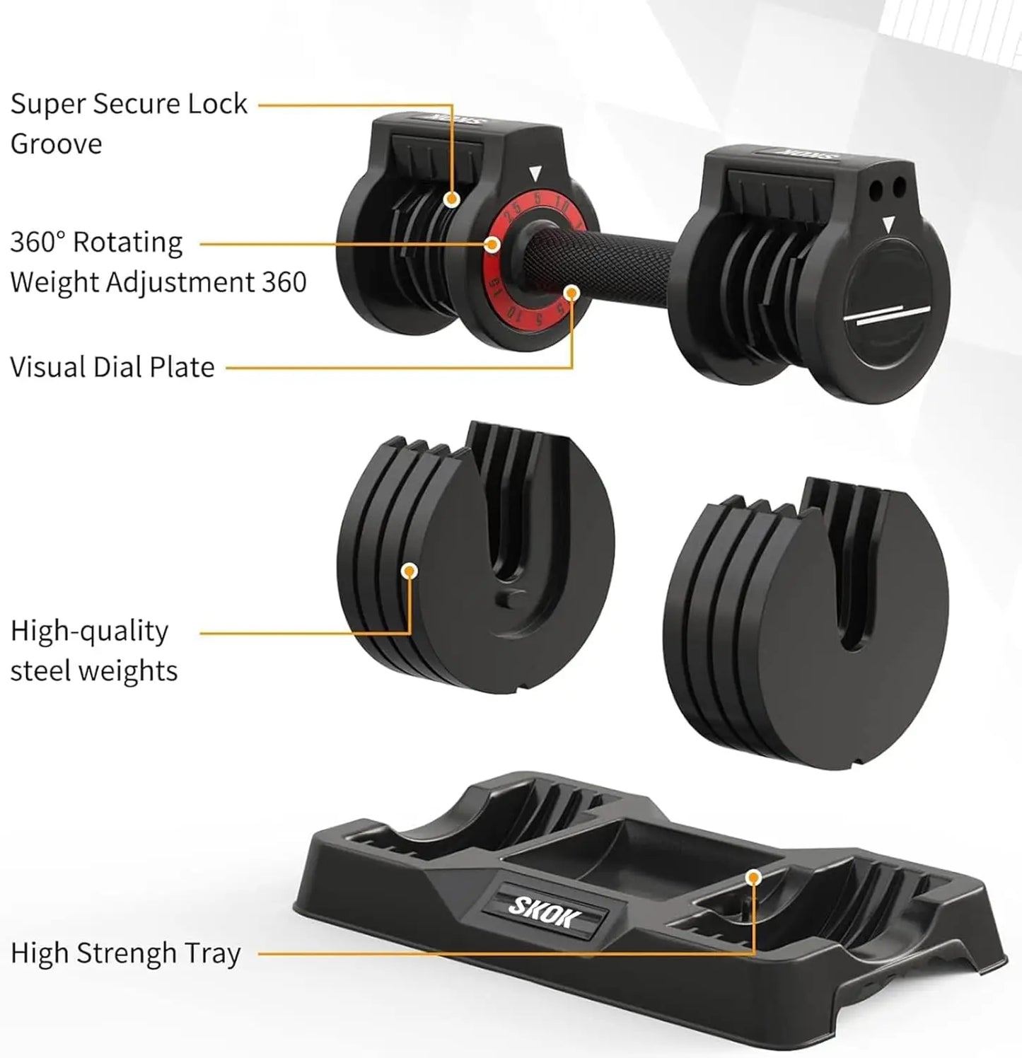 Adjustable Dumbbells Set 25 to 55 Lbs Anti Slip Durable