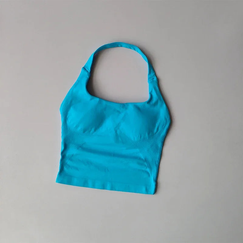 Neck Halter Shockproof Longline Sport Top For Yoga Gym Women