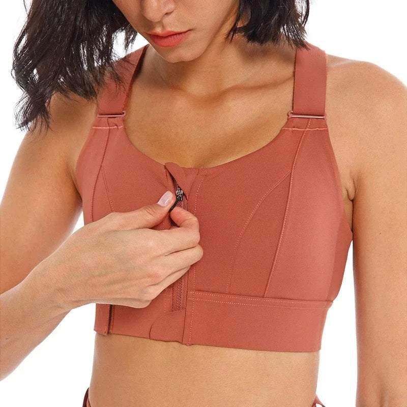 Women's Front Zip Yoga Sports Bra Vest Plus Size Athletic