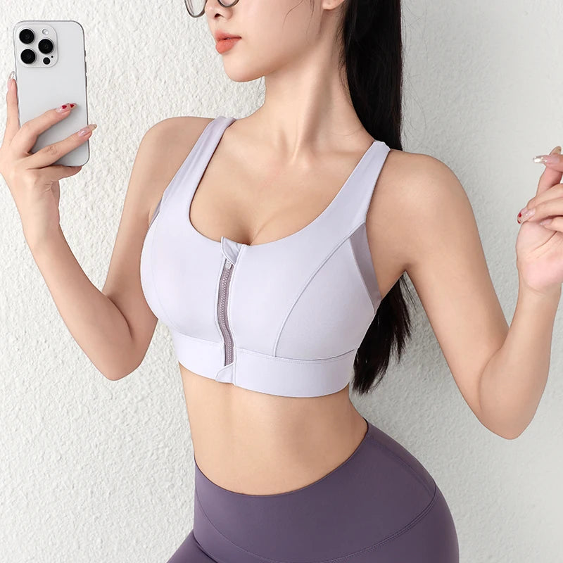 NONECN Yogo Sports Bra One Piece Front Zip Shock Proof
