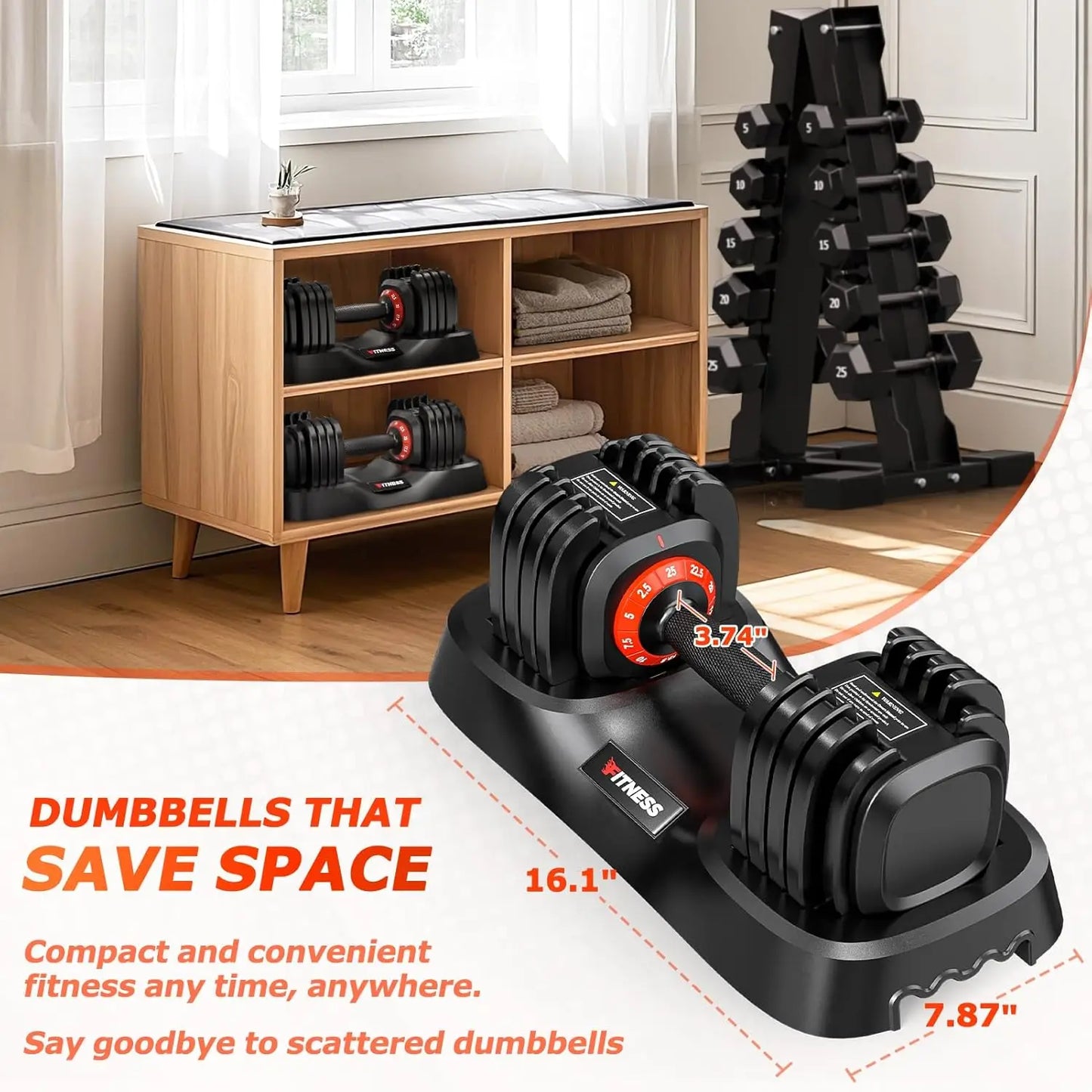 Adjustable Dumbbell Set Anti Slip Handle 25/55/80 Lb Home Gym