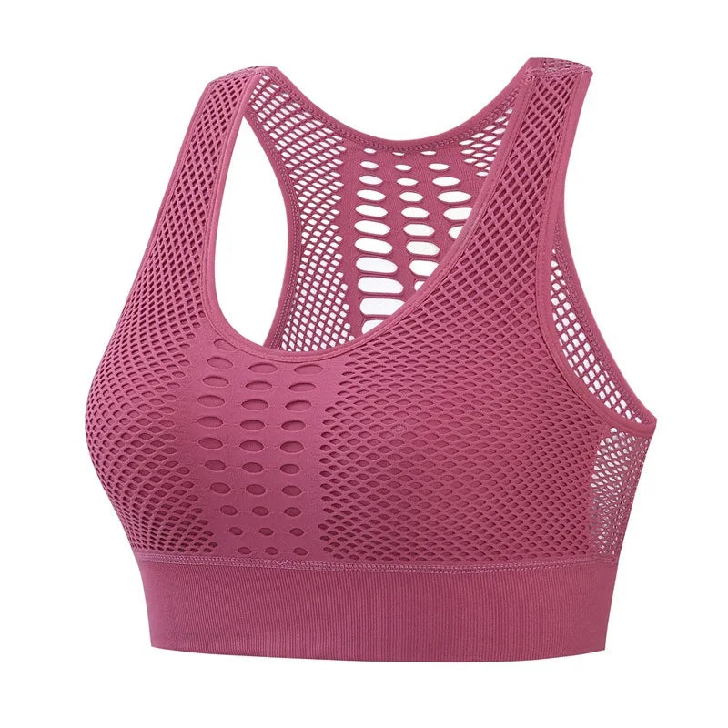 NONECN Breathable Active Bra Mesh Sports Yoga Seamless Gym