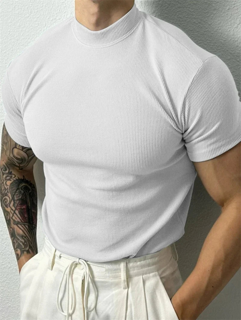Clifford Lenox Men Polyester Knit T Shirt High Collar