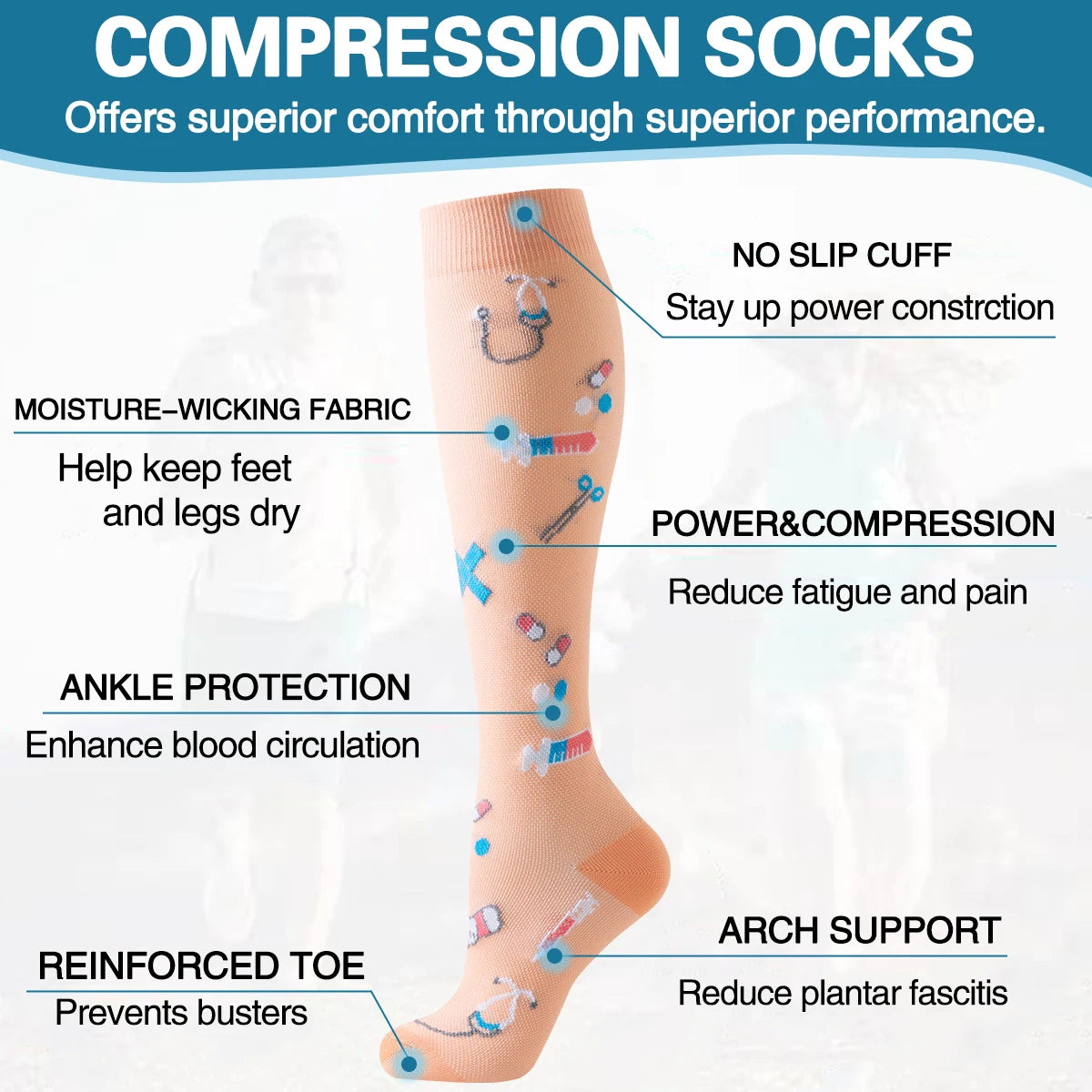 NONECN Womens Athletic Compression Socks Breathable Knee High