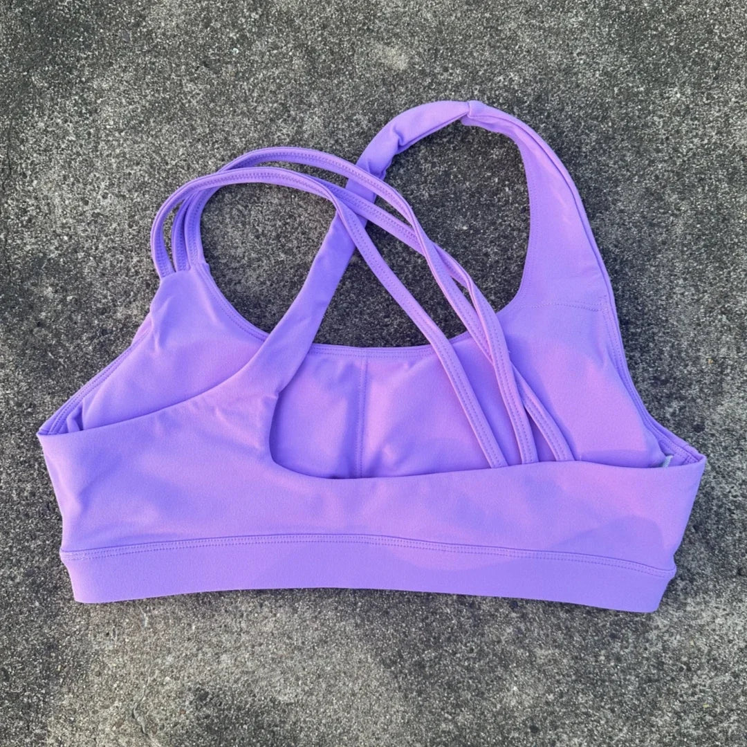 NONECN Cross Back Sports Bra Women Chest Pad Nylon Spandex