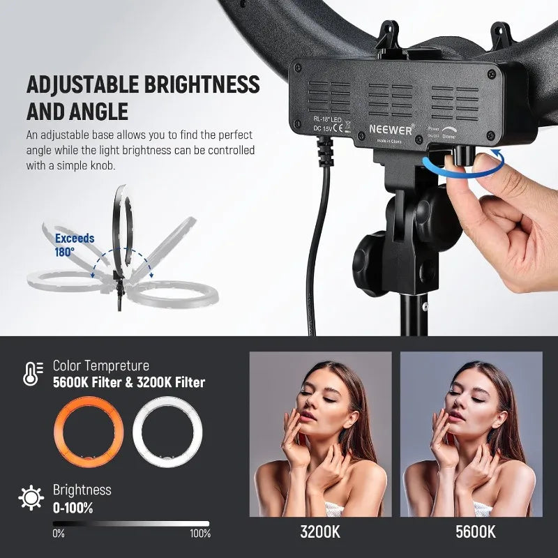 Garden Ring Light Kit 55W 5600K Professional LED Phone Holder