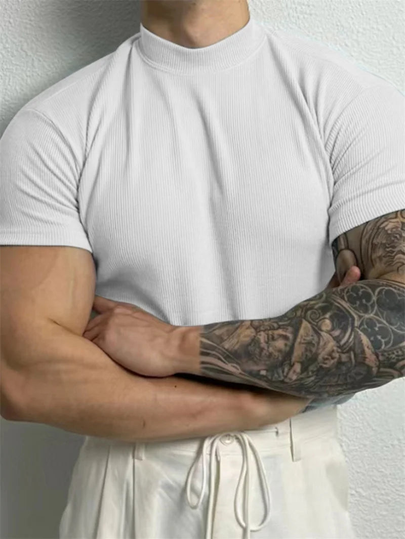 Clifford Lenox Men Polyester Knit T Shirt High Collar