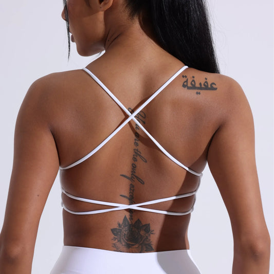 NONECN Cross Back Sports Bra With Chest Pad High Support