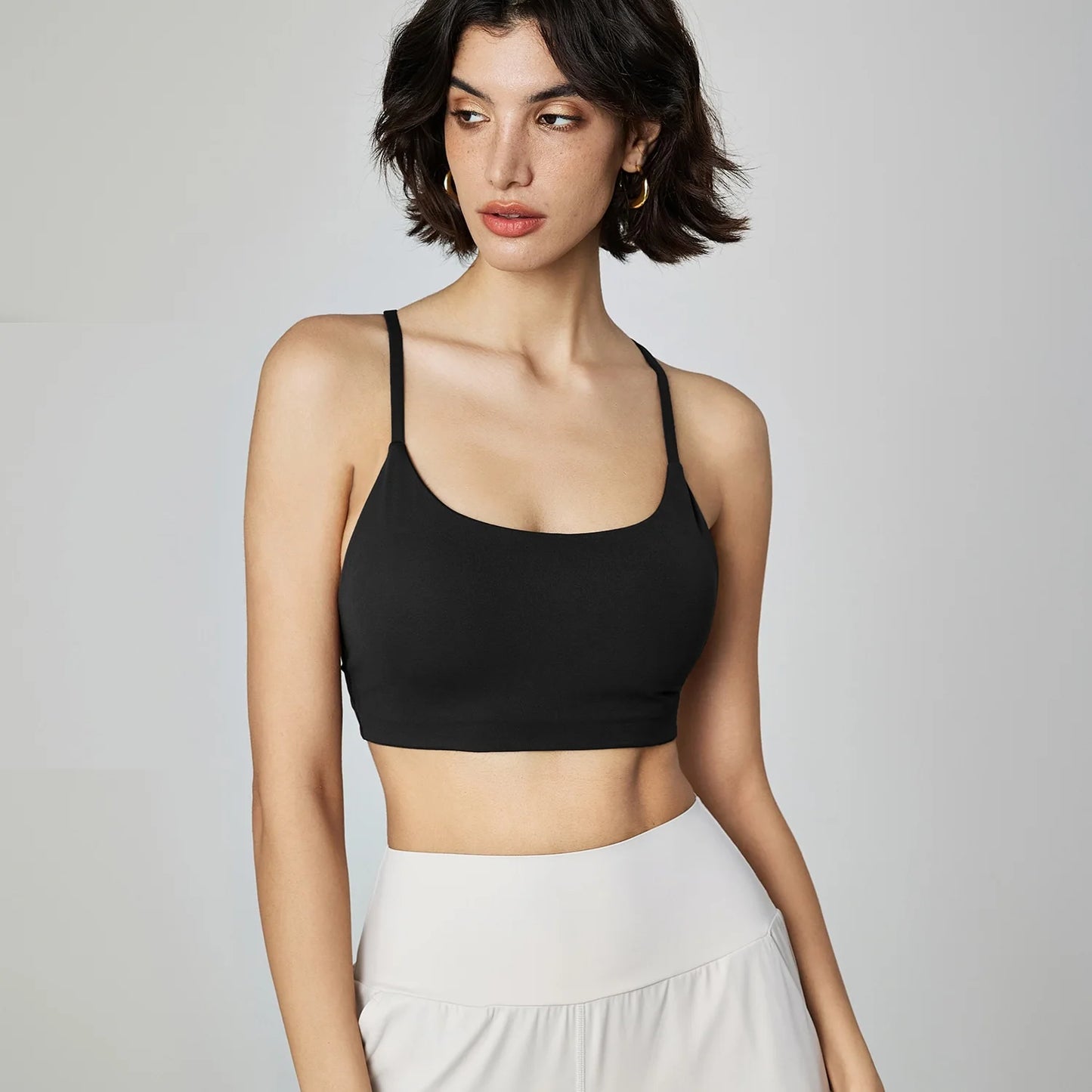 Womens Crossback Sports Bra Thin Straps Breathable Polyester Top