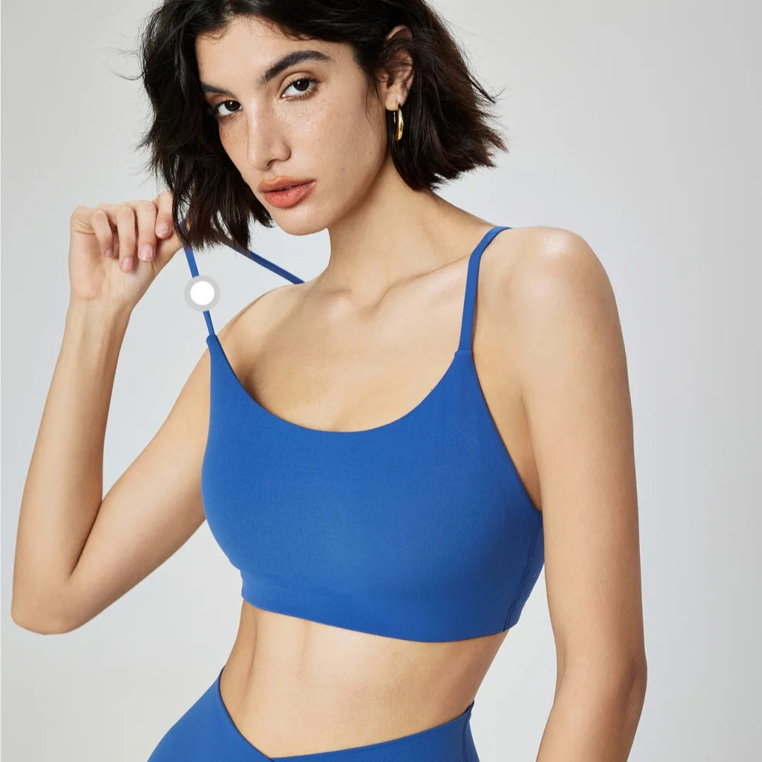 Womens Crossback Sports Bra Thin Straps Breathable Polyester Top