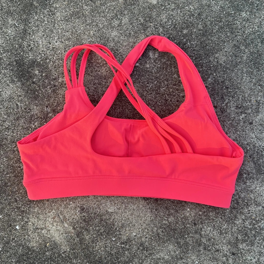 NONECN Cross Back Sports Bra Women Chest Pad Nylon Spandex