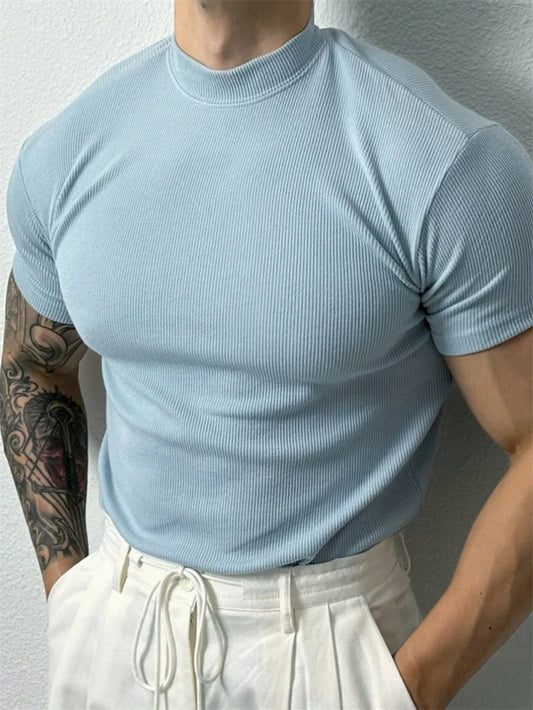 Clifford Lenox Men Polyester Knit T Shirt High Collar