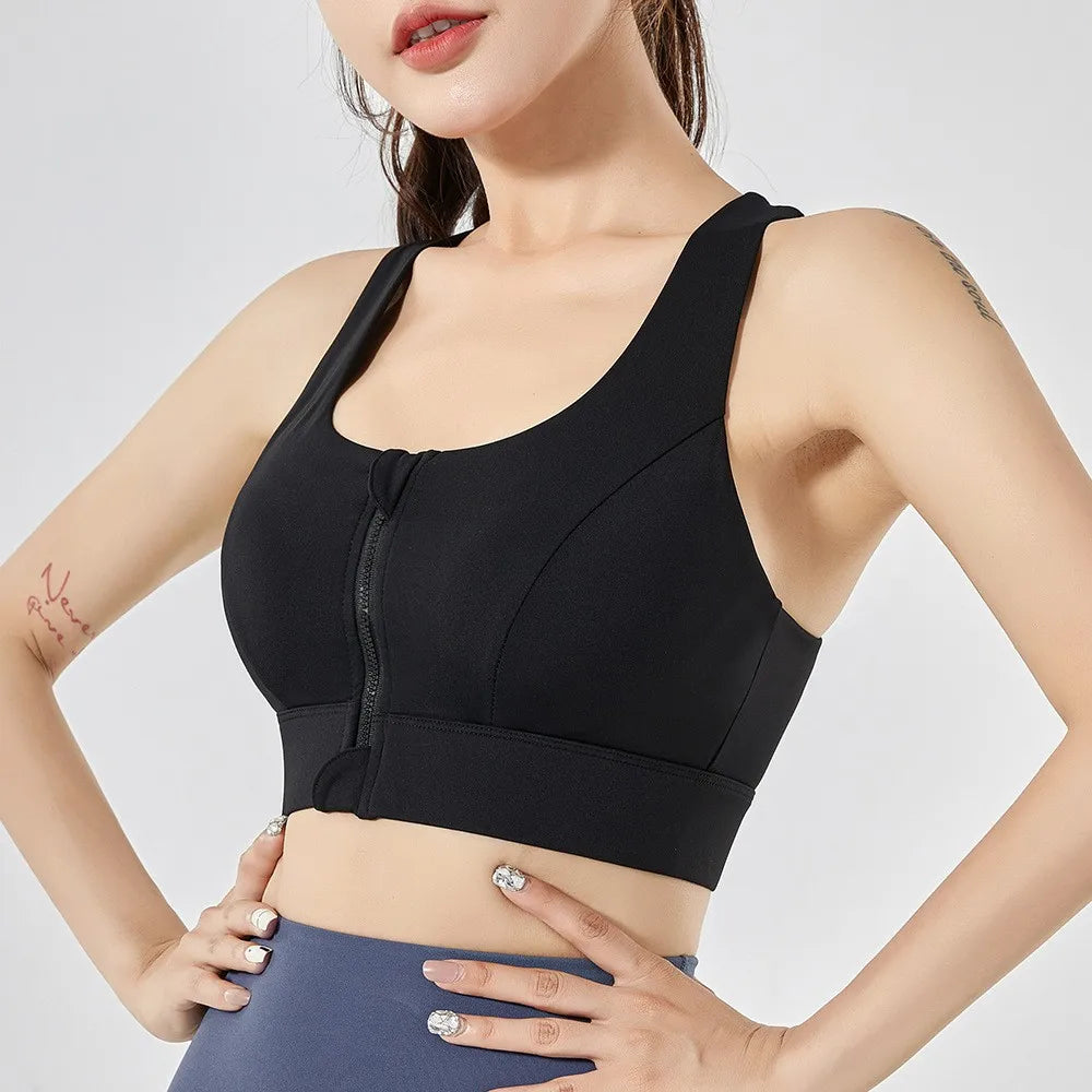 NONECN Front Zipper Sports Bra High Impact Quick Dry Yoga