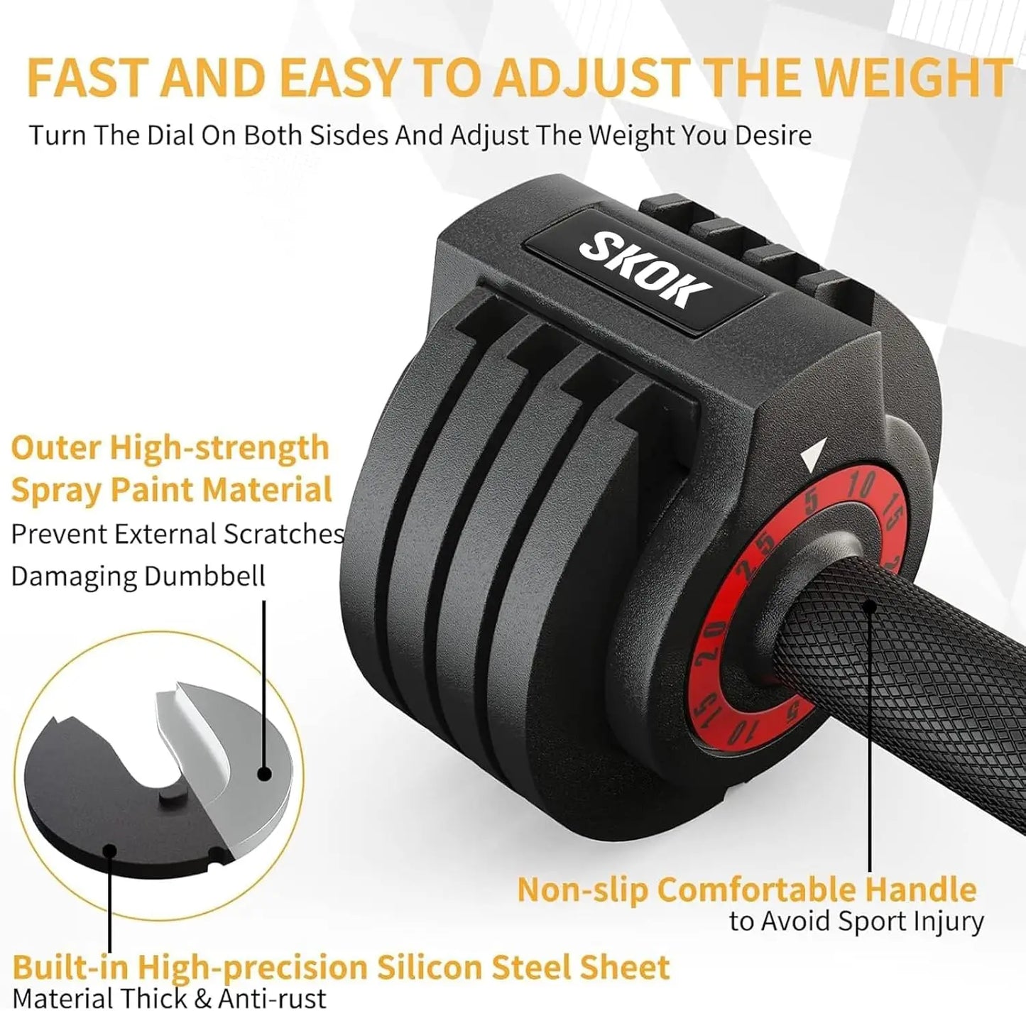 Adjustable Dumbbells Set 25 to 55 Lbs Anti Slip Durable