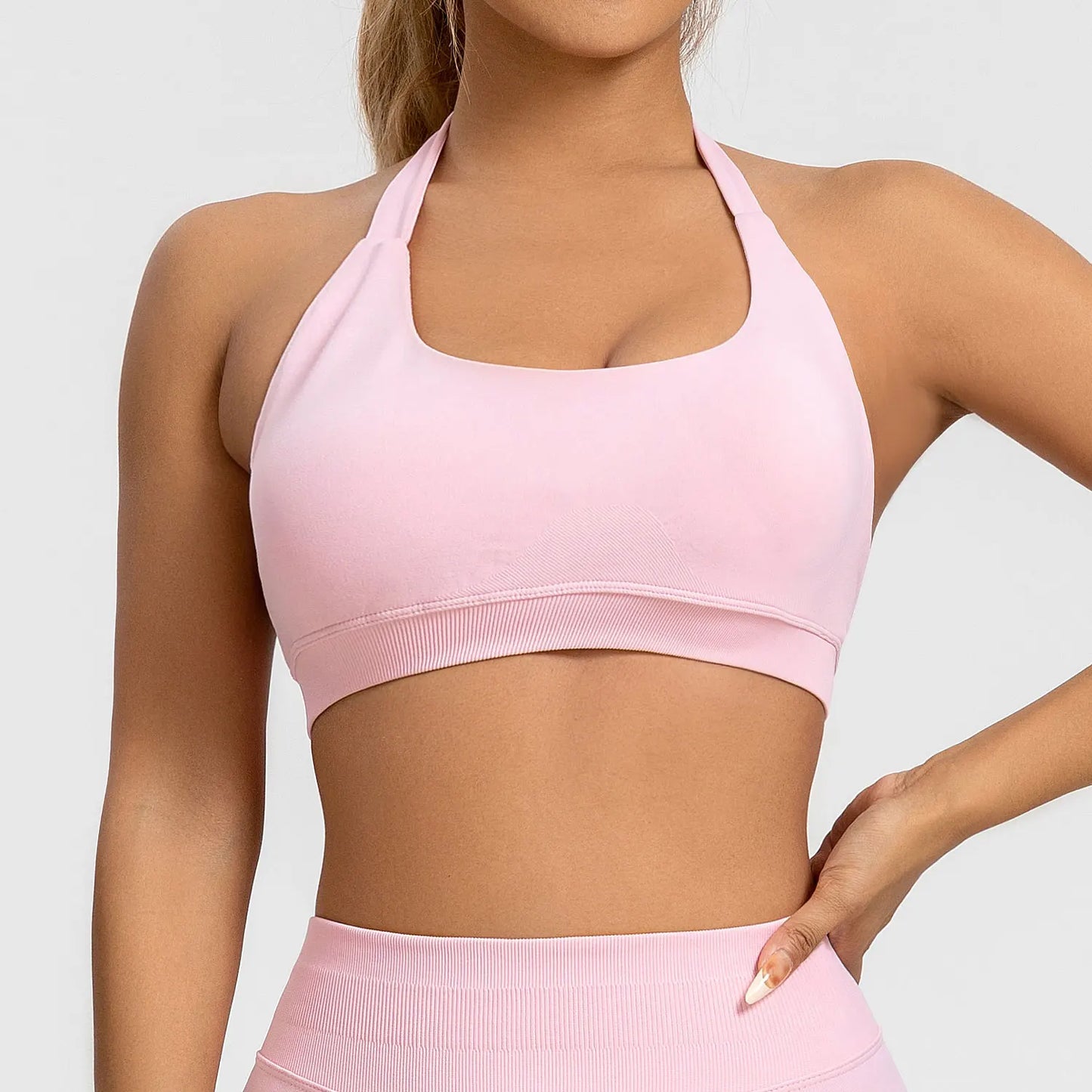 Impact Sports Bra Women Seamless Halter Top Open Back