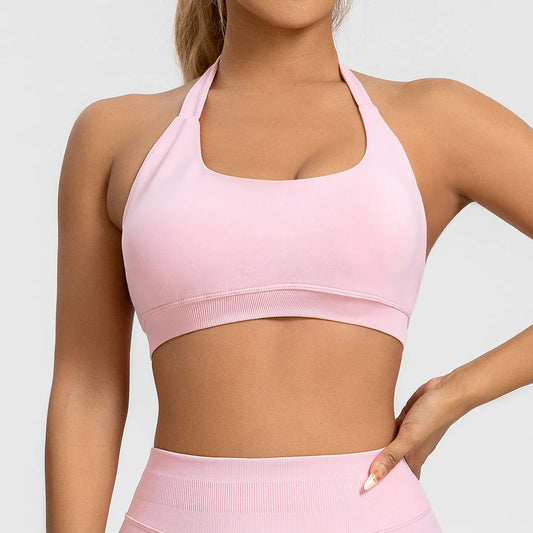 Impact Sports Bra Women Seamless Halter Top Open Back